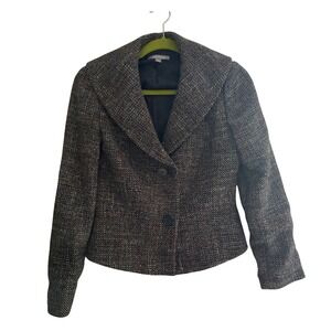 Ann Taylor Brown Tweed Wool Blend Shawl Collar Two Button Blazer Jacket Size 4